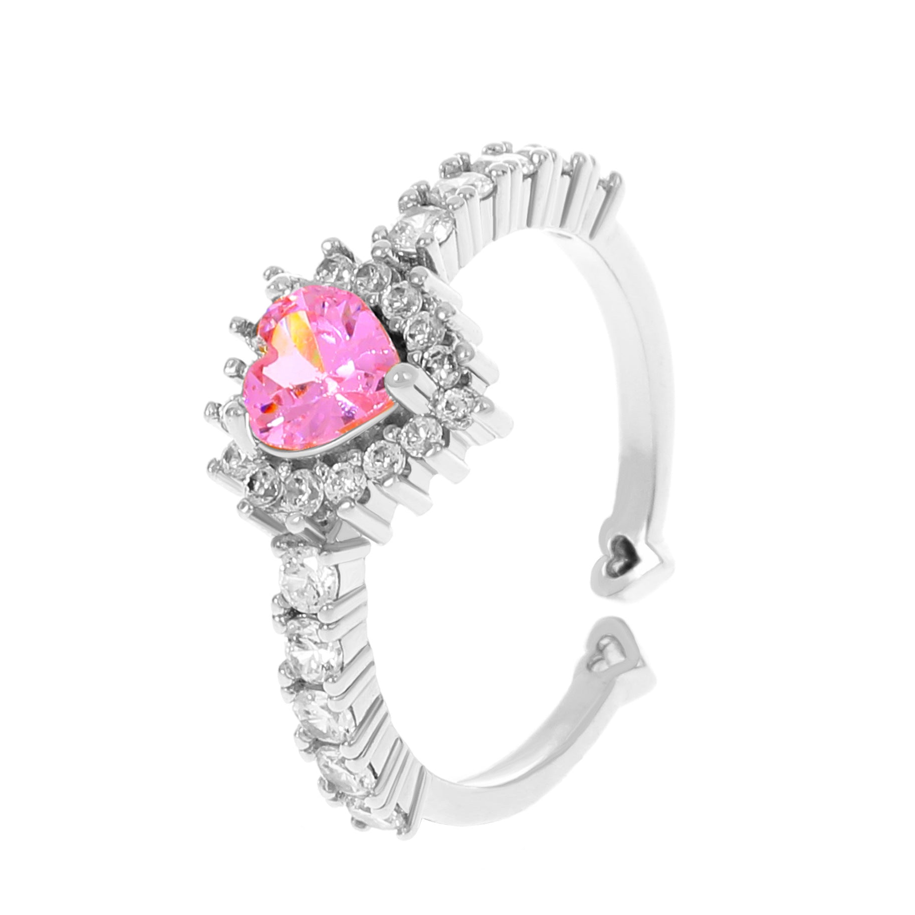 Anillos De Cobre Ajustables Con Corazón De Diamante Rosa al por mayor